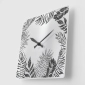 Silver Gray Minimal Black Glitzer Metallic Botanic Quadratische Wanduhr (Winkel)