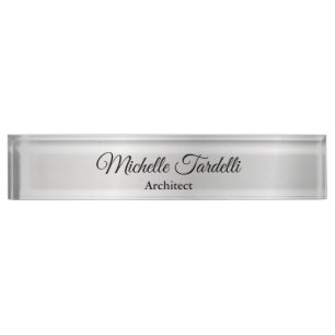 Silver Gray Minimalistisch Modern Script Calligrap Namensplakette