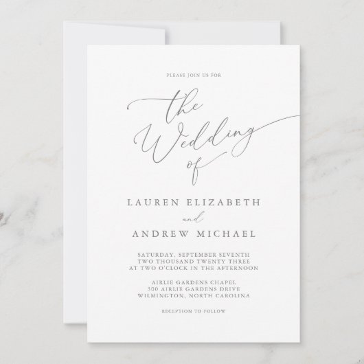 Silver Gray Minimalistisch Wedding Einladung (Vorderseite)