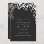Silver & Gray Modern Glam Botanische Blätter Hochz Einladung (Vorne/Hinten)