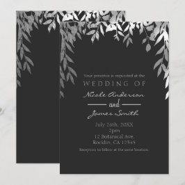 Silver & Gray Modern Glam Botanische Blätter Hochz Einladung