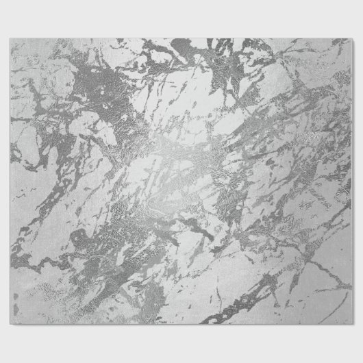 Silver Gray Monochrom Marble Shiny Metallic VIP Geschenkpapier (Flach)