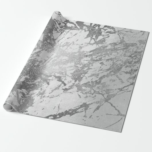 Silver Gray Monochrom Marble Shiny Metallic VIP Geschenkpapier (Ungerollt)