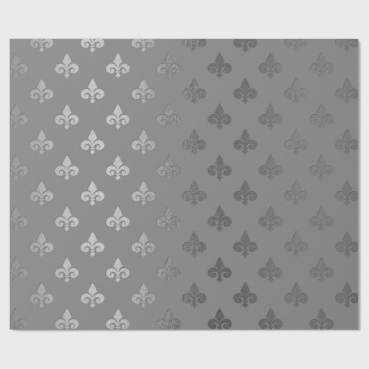 Silver Gray monochromatic Metallic Fleur-de-lis Geschenkpapier (Flach)