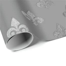 Silver Gray monochromatic Metallic Fleur-de-lis Geschenkpapier