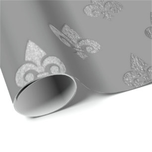 Silver Gray monochromatic Metallic Fleur-de-lis Geschenkpapier