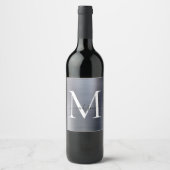 Silver Gray Monogram Girly Script Metallic Steel Weinetikett (Vorderseite)