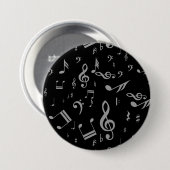 Silver Gray Musical Notes on Black Button (Vorne & Hinten)