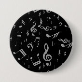 Silver Gray Musical Notes on Black Button (Vorderseite)