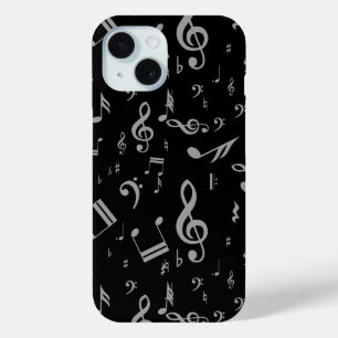 Silver Gray Musical Notes on Black Case-Mate iPhone Hülle