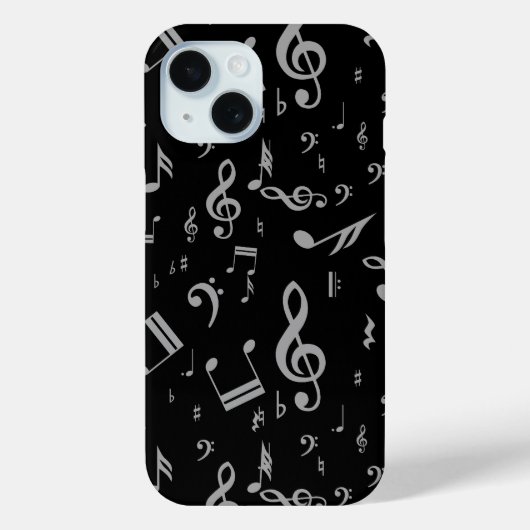 Silver Gray Musical Notes on Black Case-Mate iPhone Hülle (Rückseite)