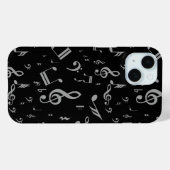 Silver Gray Musical Notes on Black Case-Mate iPhone Hülle (Rückseite (Horizontal))