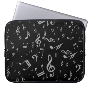 Silver Gray Musical Notes on Black Laptopschutzhülle