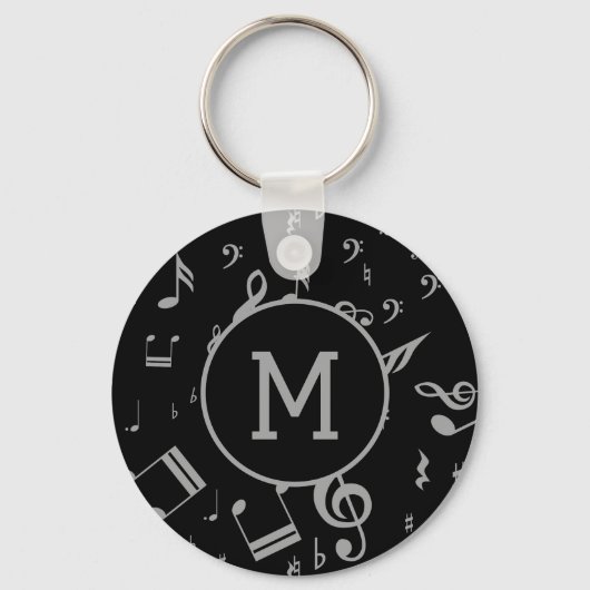 Silver Gray Musical Notes on Black Schlüsselanhänger (Vorderseite)