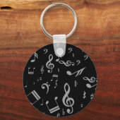 Silver Gray Musical Notes on Black Schlüsselanhänger (Rückseite)