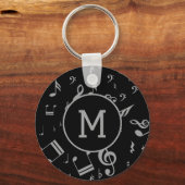 Silver Gray Musical Notes on Black Schlüsselanhänger (Vorderseite)