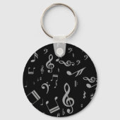 Silver Gray Musical Notes on Black Schlüsselanhänger (Rückseite)