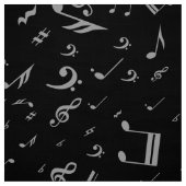 Silver Gray Musical Notes on Black Stoff (Muster)