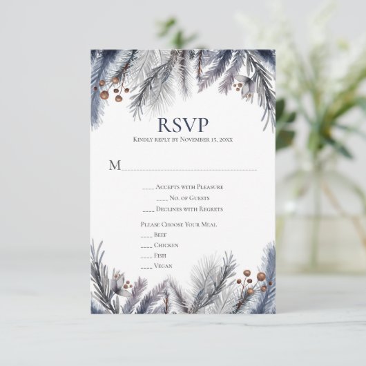 Silver Gray Navy RSVP Karte (Stehend Vorderseite)