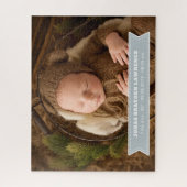 Silver Gray Newborn Baby Boy Birth Stats Photo Puzzle (Vertikal)