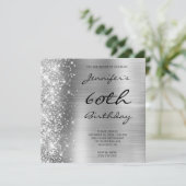 Silver Gray Ombre Foil Verlassen Glitzer 60. Gebur Einladung (Stehend Vorderseite)
