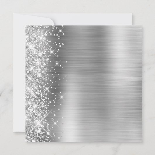 Silver Gray Ombre Foil Verlassen Glitzer 60. Gebur Einladung (Rückseite)