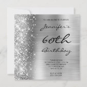 Silver Gray Ombre Foil Verlassen Glitzer 60. Gebur Einladung (Vorderseite)