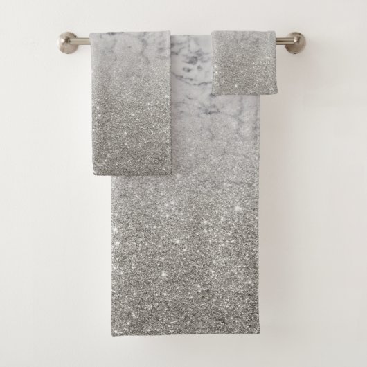 Silver Gray Ombre Glitzer Marble Trendy Badhandtuch Set (Insitu)
