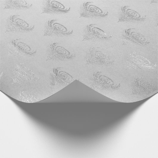 Silver Gray Peacock Metallic Shiny monochromatisch Geschenkpapier (Ecke)