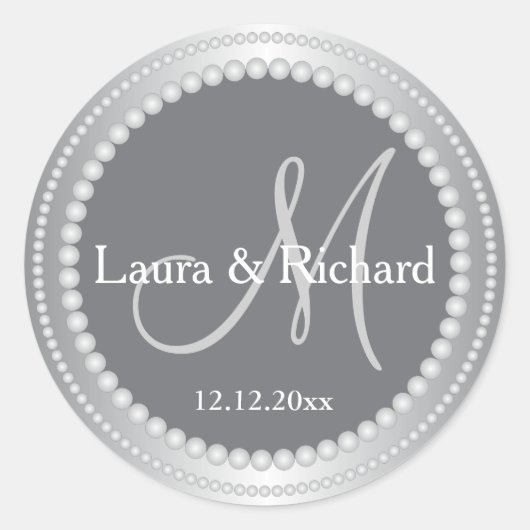 Silver Gray Personalisiert Wedding Monogram Siegel Runder Aufkleber (Vorderseite)