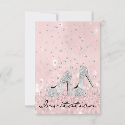 Silver Gray Pink Diamond Shoes Glitzer Bridal 16. Einladung (Vorderseite)