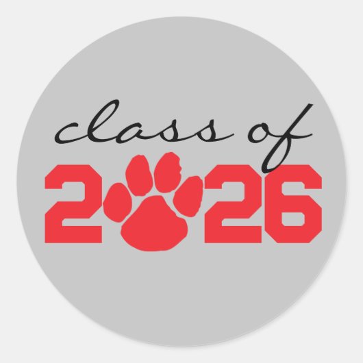 Silver Gray & Red Paw Print Abschluss Stickers (Vorderseite)