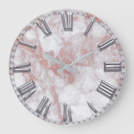 Silver Gray Roman Number Metallic Marmor PInk Große Wanduhr