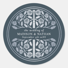 Silver Gray Royal Medieval Sword Wedding  Runder Aufkleber