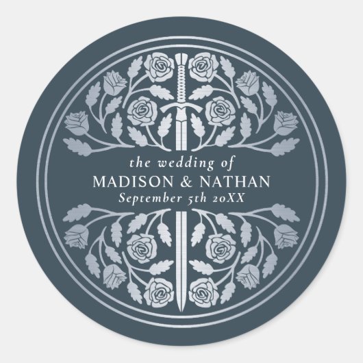 Silver Gray Royal Medieval Sword Wedding Runder Aufkleber (Vorderseite)