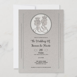 Silver Gray Royal Storybook King Queen Wedding Einladung