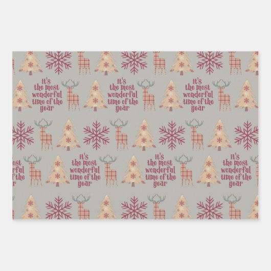 Silver Gray Rustic Woodland Holiday Pattern Geschenkpapier Set (Vorderseite)