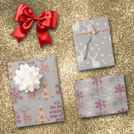 Silver Gray Rustic Woodland Holiday Pattern Geschenkpapier Set