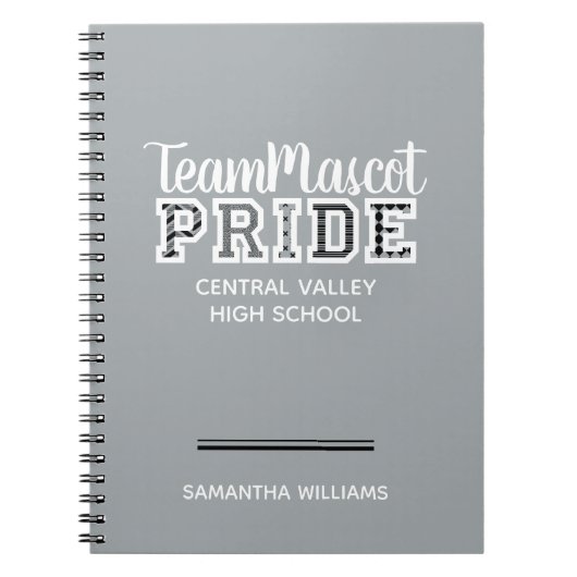 Silver Gray School Pride Mascot Name Notebook Notizblock (Vorderseite)