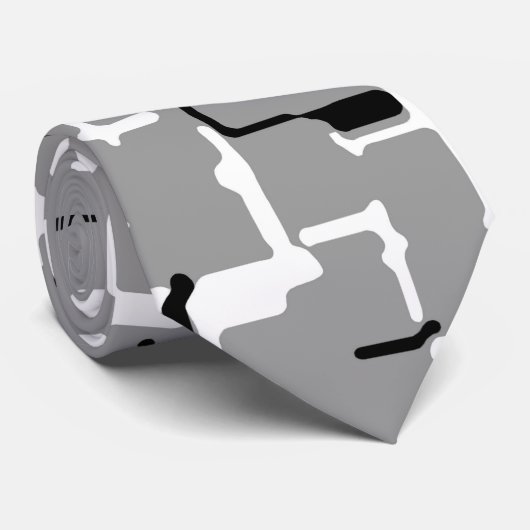 Silver Gray Schwarz-weißes Abstraktes Muster Krawatte (Gerollt)