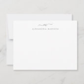 Silver Gray Script Monogram Chic Swash Stationieru Mitteilungskarte (Vorderseite)