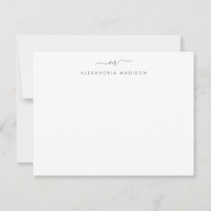 Silver Gray Script Monogram Chic Swash Stationieru Mitteilungskarte
