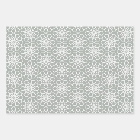 Silver Gray Seamless Arabesque Muster Geschenkpapier Set (Vorderseite 2)