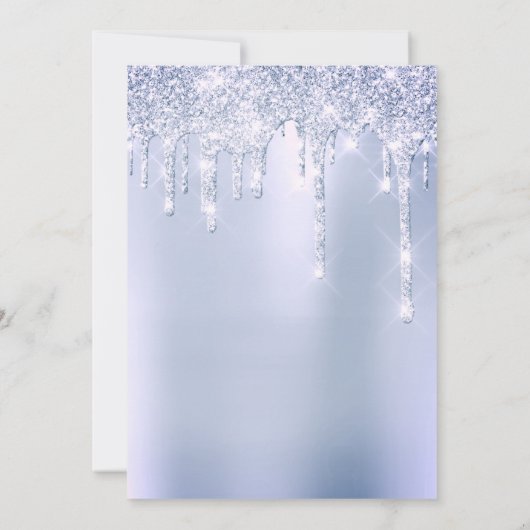 Silver Gray Smoky Blu Glitzer Effect Tropfen Gebur Einladung (Rückseite)