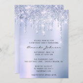 Silver Gray Smoky Blu Glitzer Effect Tropfen Gebur Einladung (Vorne/Hinten)