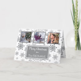 Silver Gray Snowflake 3 FotoCollage Personalisiert Feiertagskarte