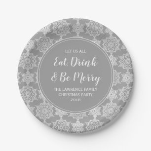 Silver Gray Snowflake Eat Drink Weihnachten Party Pappteller