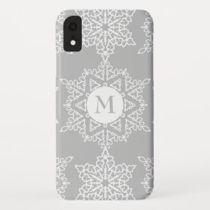 Silver Gray Snowflakes Christmas Holiday Monogram Case-Mate iPhone Hülle