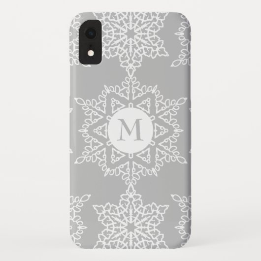 Silver Gray Snowflakes Christmas Holiday Monogram Case-Mate iPhone Hülle (Rückseite)