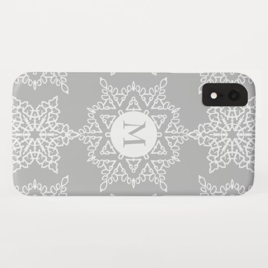 Silver Gray Snowflakes Christmas Holiday Monogram Case-Mate iPhone Hülle (Rückseite (Horizontal))